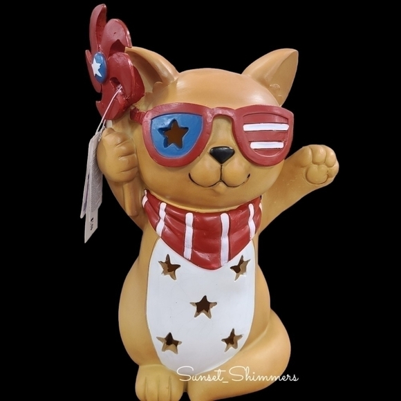 Patriotic Light up CAT Americana 4th of July Memorial Day Figurine Statue Decor - Picture 8 of 11